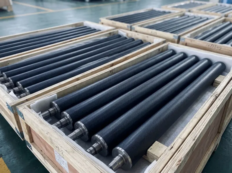 Industrial rubber rollers packed in wooden export crates