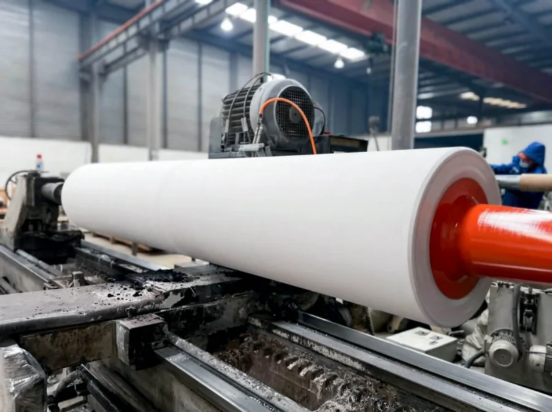 white industrial roller on machining equipment