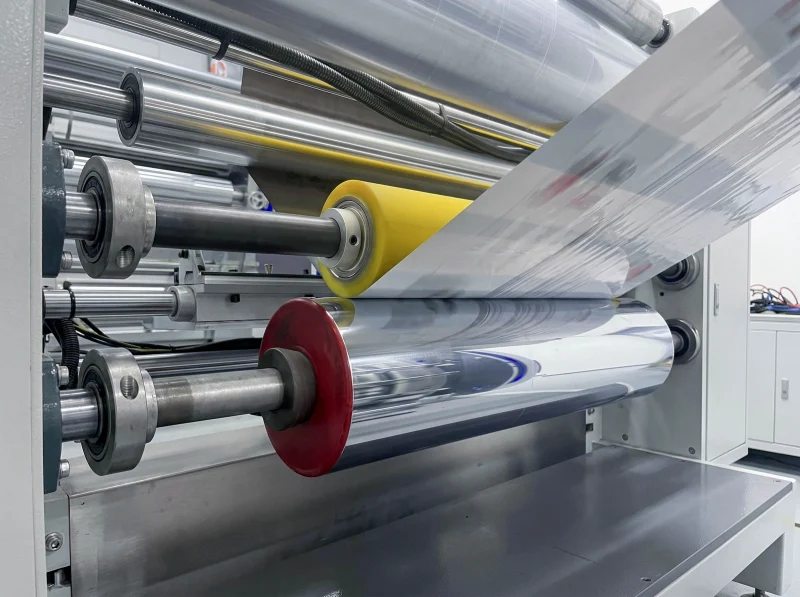Industrial film processing machine with rollers