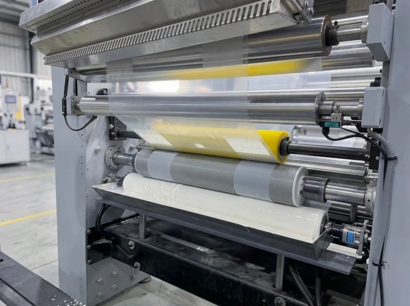 Industrial printing machine with web material