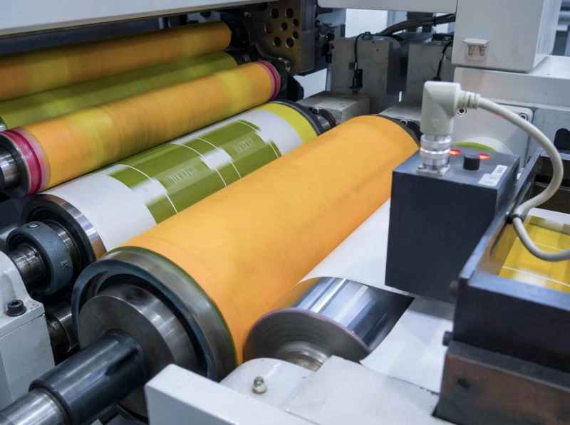 industrial printing rollers with printed web