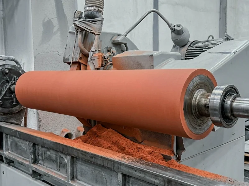 Orange industrial roller on grinding machine