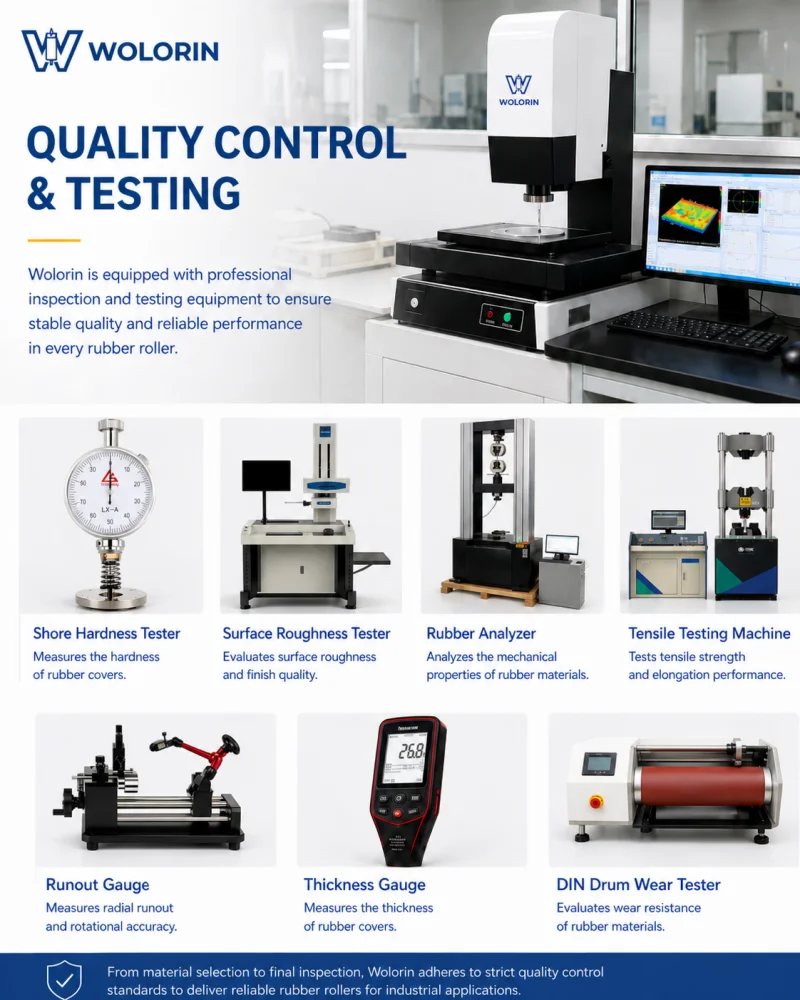 Quality control and testing equipment for rubber rollers