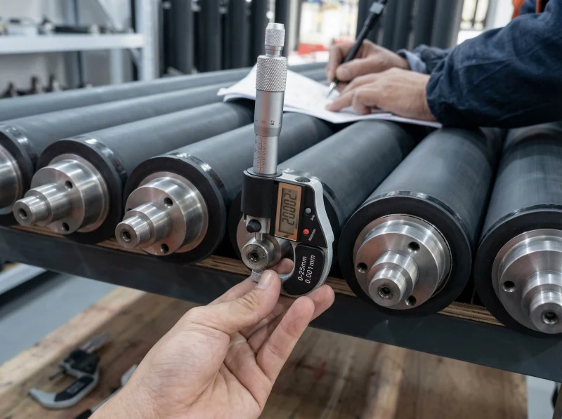 rubber roller size check with micrometer
