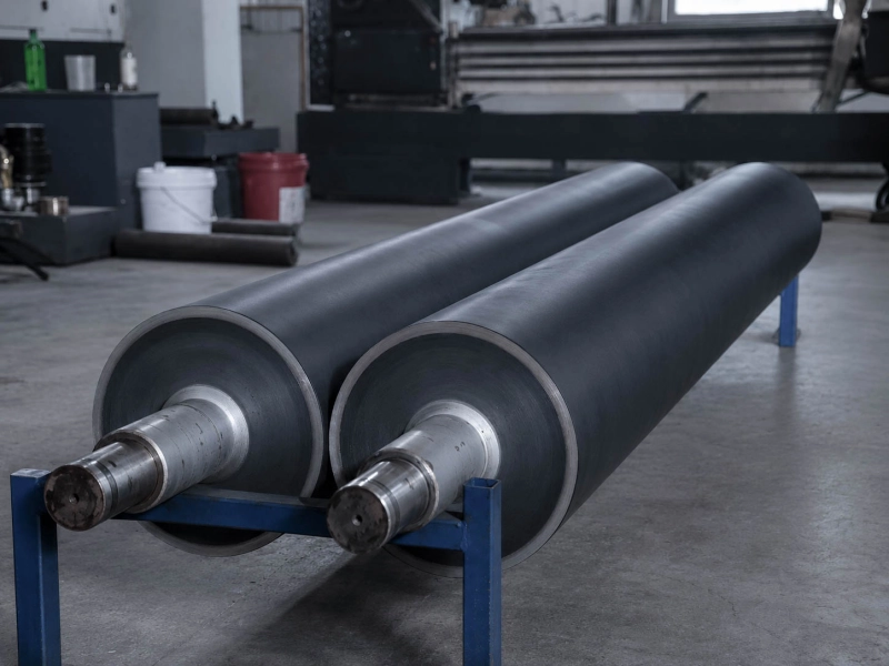 Black rubber coating rollers with machined steel shaft ends