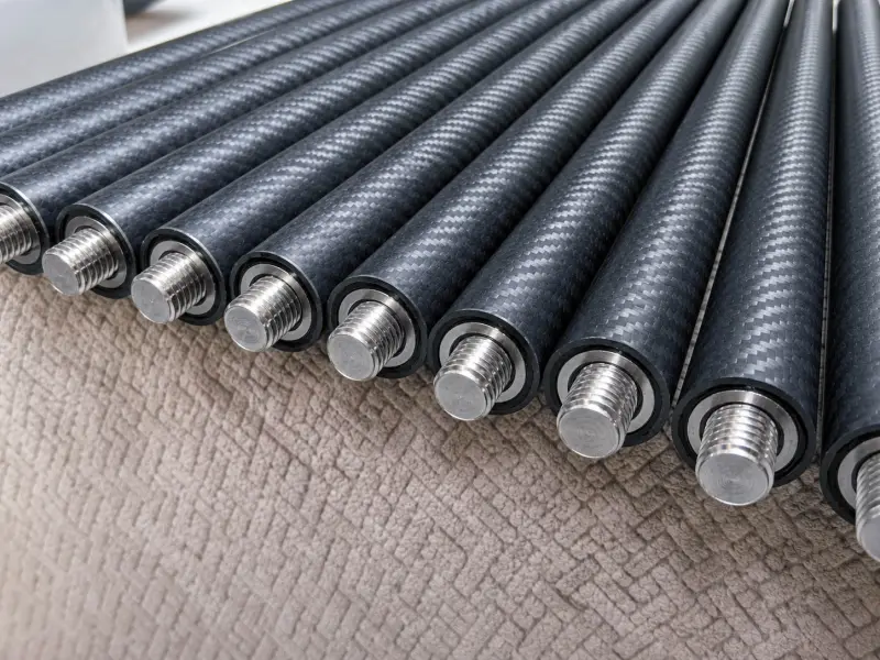 Carbon fiber guide rollers with machined steel shafts