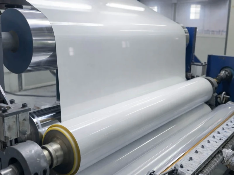 Color-coated aluminum coil running through an industrial coating line