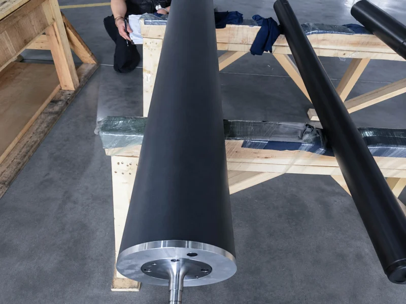 Matte black rubber roller prepared for BOPET high-speed film line use