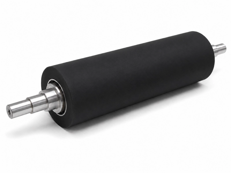 Black neoprene CR rubber roller with precision steel shafts