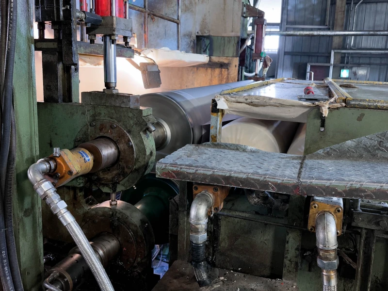 PVC embossed film roller running in a heated film contact section