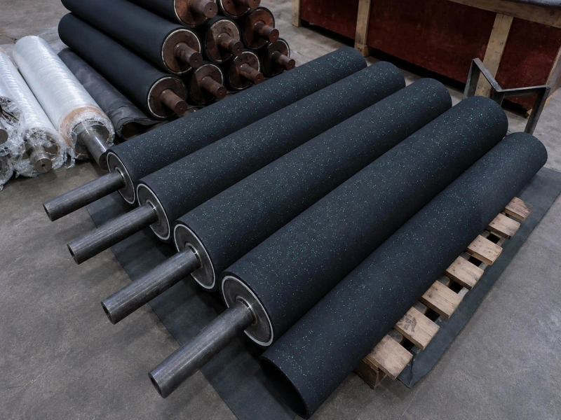 Textured industrial rubber rollers for wide-belt sanding contact rolls